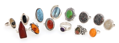 STERLING SILVER CABOCHON CUT STONE FASHION RINGS