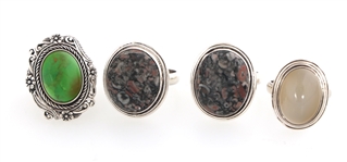 STERLING SILVER CABOCHON CUT STONE FASHION RINGS