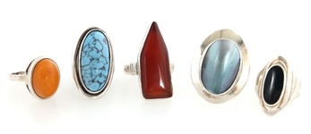 STERLING SILVER CABOCHON CUT STONE FASHION RINGS