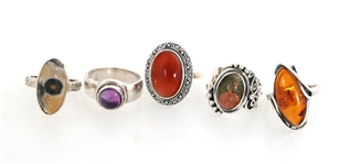 STERLING SILVER CABOCHON CUT STONE FASHION RINGS