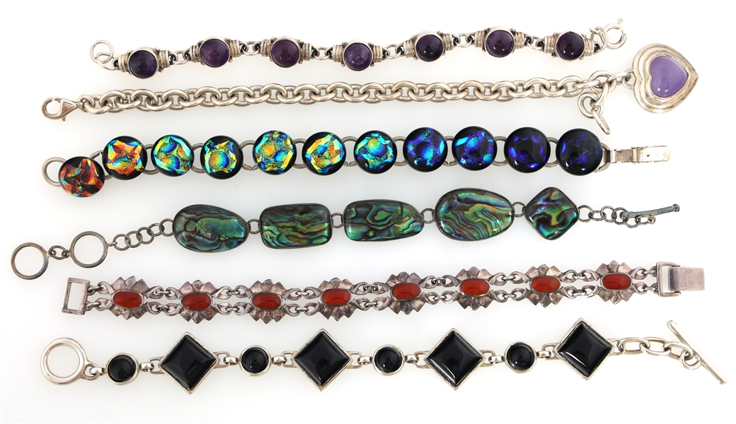 STERLING SILVER SEMI-PRECIOUS STONE & GLASS BRACELETS
