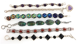 STERLING SILVER SEMI-PRECIOUS STONE & GLASS BRACELETS