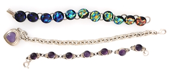 STERLING SILVER SEMI-PRECIOUS STONE & GLASS BRACELETS
