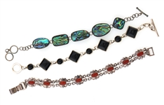 STERLING SILVER SEMI-PRECIOUS STONE & GLASS BRACELETS