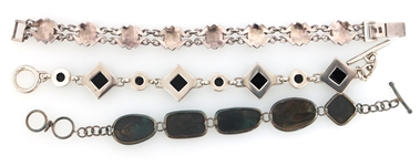 STERLING SILVER SEMI-PRECIOUS STONE & GLASS BRACELETS