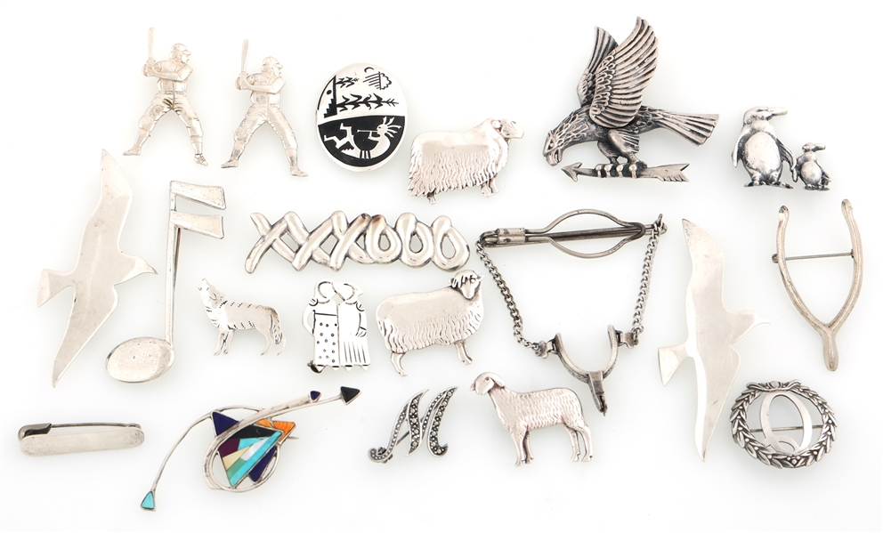 STERLING SILVER FASHION BROOCHES 