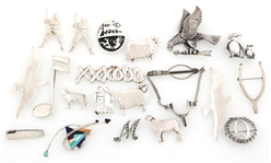 STERLING SILVER FASHION BROOCHES 
