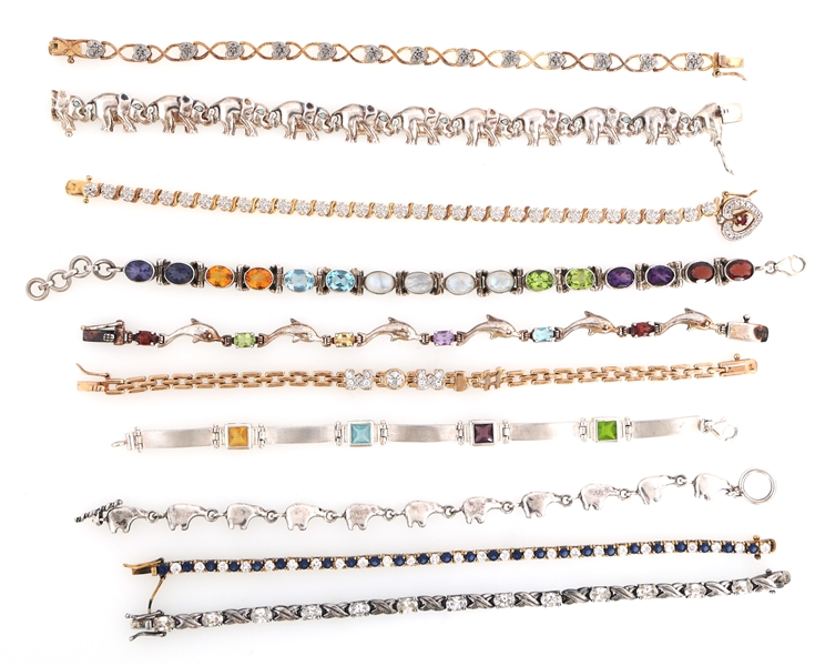 STERLING SILVER SEMI-PRECIOUS STONE & CZ BRACELETS