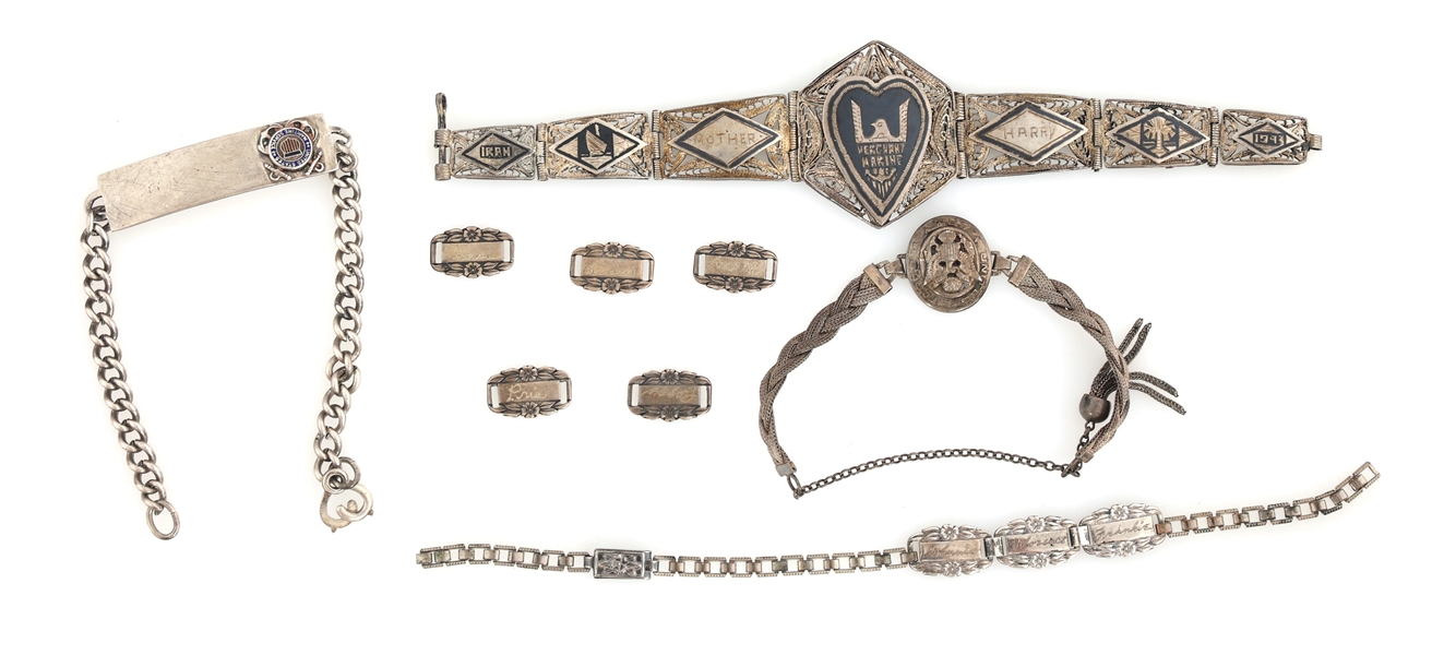 MILITARY SWEETHEART STERLING & FORGET-ME-NOT BRACELETS