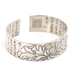 CHINESE .990 SILVER TIBETAN HEART SUTRA CUFF BRACELET