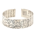 CHINESE .990 SILVER TIBETAN HEART SUTRA CUFF BRACELET