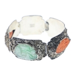 CHINESE FILIGREE SILVER CORAL & JADE BRACELET