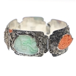 CHINESE FILIGREE SILVER CORAL & JADE BRACELET