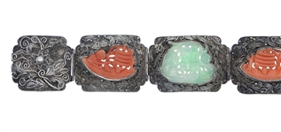 CHINESE FILIGREE SILVER CORAL & JADE BRACELET