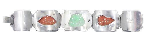 CHINESE FILIGREE SILVER CORAL & JADE BRACELET