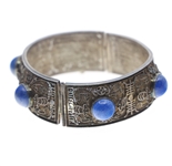 CHINESE FILIGREE SILVER LAPIS LAZULI CUFF BRACELET