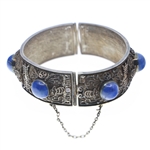 CHINESE FILIGREE SILVER LAPIS LAZULI CUFF BRACELET