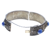 CHINESE FILIGREE SILVER LAPIS LAZULI CUFF BRACELET