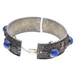 CHINESE FILIGREE SILVER LAPIS LAZULI CUFF BRACELET