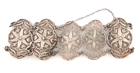 CHINESE PORCELAIN SILVER PENDANTS & FILIGREE BRACELET