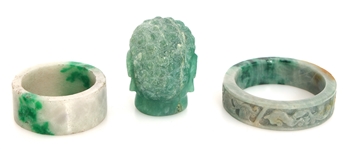 CHINESE JADE BANGLE BRACELETS & BUDDHA HEAD 