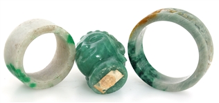 CHINESE JADE BANGLE BRACELETS & BUDDHA HEAD 