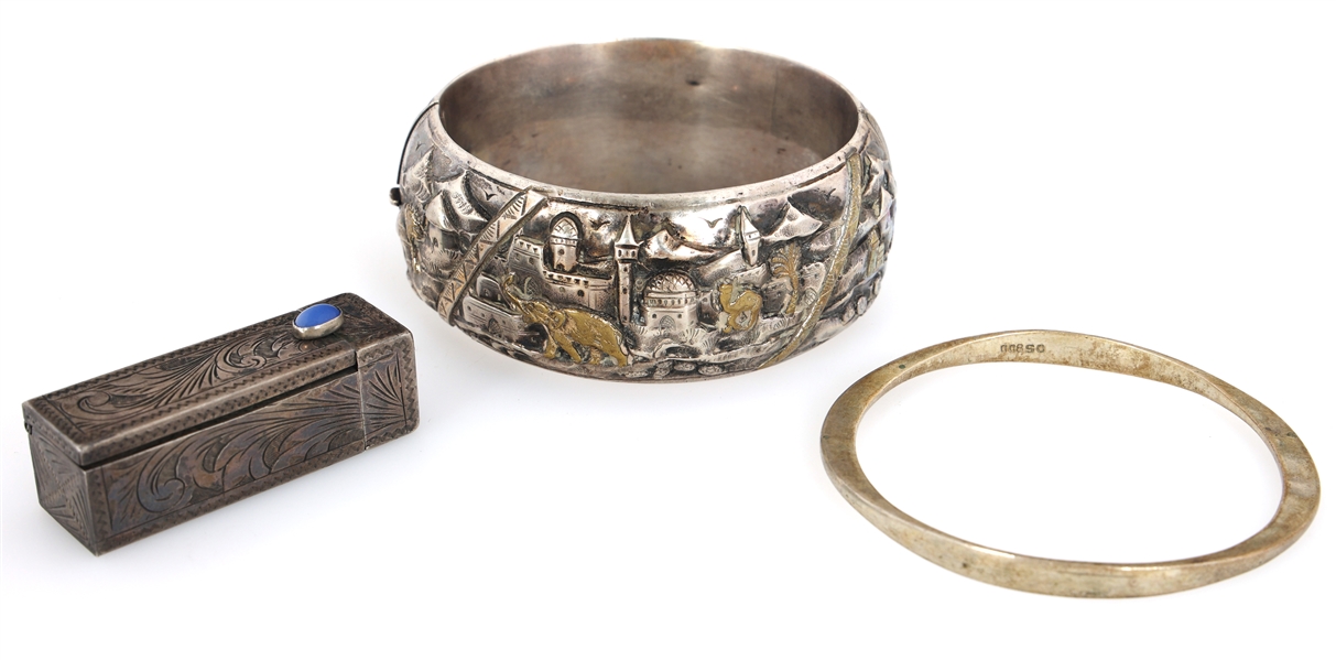 .800 SILVER CUFF BRACELETS & ITALIAN LIPSTICK CASE