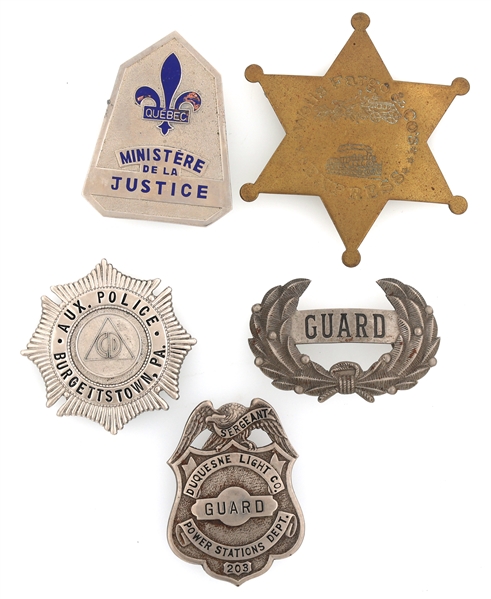 OBSOLETE LAW ENFORCEMENT BADGES - LOT OF 5