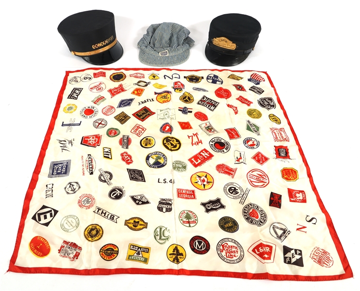 RAILROADIANA CONDUCTOR ENGINEER HATS & SCARF