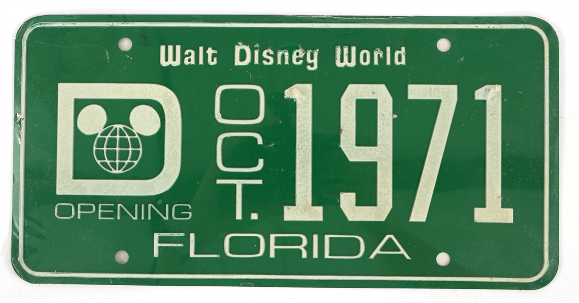 1971 WALT DISNEY WORLD OPENING LICENSE PLATE