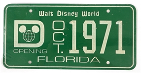 1971 WALT DISNEY WORLD OPENING LICENSE PLATE