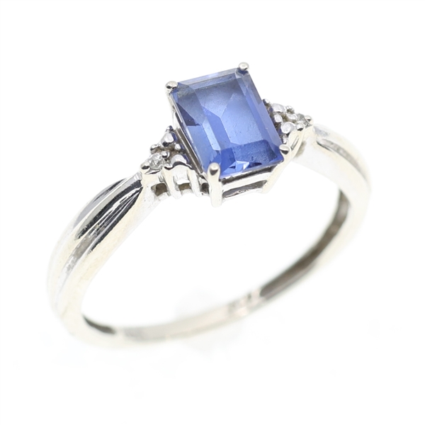 10K WHITE GOLD BLUE TOPAZ & DIAMOND RING