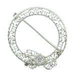 10K WHITE GOLD DIAMOND FILIGREE BROOCH PIN