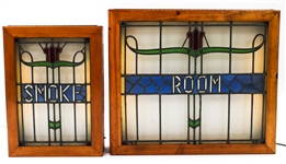 ELECTRIFIED STAINED GLASS SMOKE ROOM SIGNS - LOT OF 2