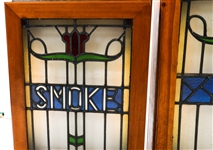 ELECTRIFIED STAINED GLASS SMOKE ROOM SIGNS - LOT OF 2