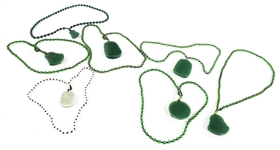 GLASS BEADED NECKLACES WITH JADE PENDANTS - LOT OF 7