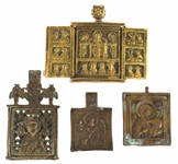 18/19th C. RUSSIAN ORTHODOX BRASS & ENAMEL ICONS