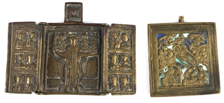 19th C. RUSSIAN ORTHODOX BRASS & ENAMEL ICONS