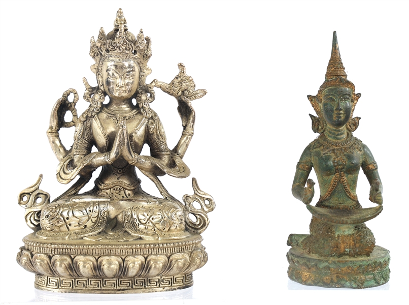 THAI DANCER & TIBETAN WHITE TARA STATUES