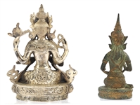 THAI DANCER & TIBETAN WHITE TARA STATUES