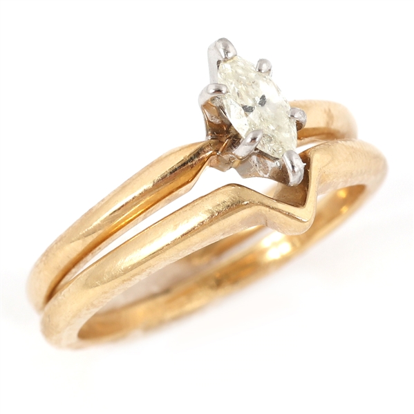 14K YELLOW GOLD MARQUISE DIAMOND WEDDING RING SET
