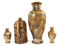 JAPANESE SATSUMA PORCELAIN VASES & JAR
