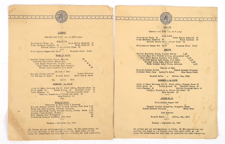 NATIONAL PRESS CLUB AMERICAN LEGION SIGNED MENUS