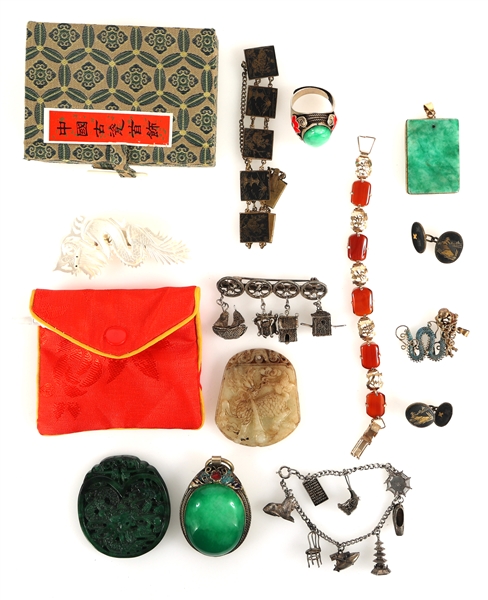 ASIAN COSTUME JEWELRY & CARVED STONE PENDANTS