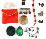 ASIAN COSTUME JEWELRY & CARVED STONE PENDANTS