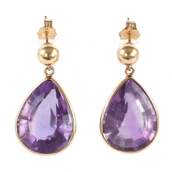 14K YELLOW GOLD PEAR SHAPE AMETHYST EARRINGS