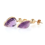 14K YELLOW GOLD PEAR SHAPE AMETHYST EARRINGS