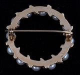 14K YELLOW GOLD PEARL WREATH BROOCH