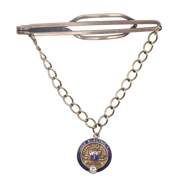 14K GOLD & DIAMOND 50YR WESTINGHOUSE ELECTRIC TIE CLIP