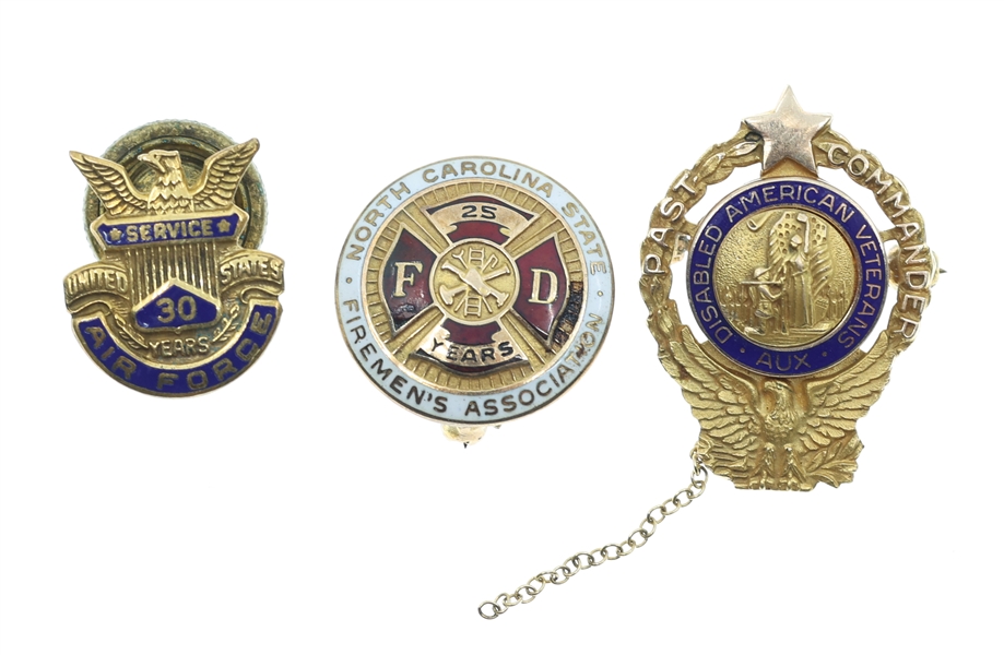 10K YELLOW GOLD ENAMEL SERVICE PIN BADGES